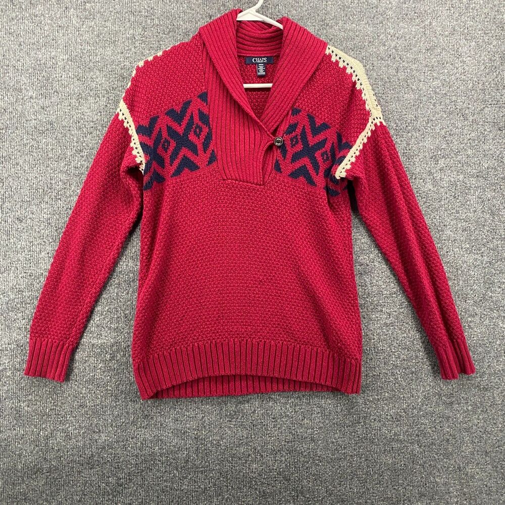 Chaps Sweater Womens M Red Fair Isle Pullover Cowl Neck Winter Holiday Outdoor